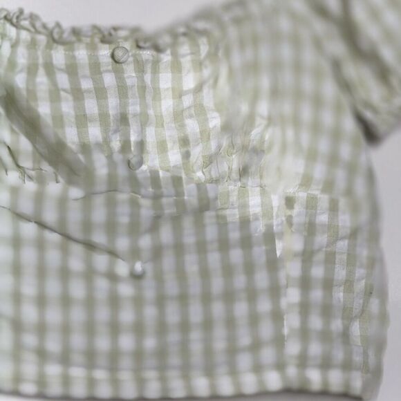 Women miss Selfridge crop top plaid boho romantic short front button green 4 - Picture 6 of 8